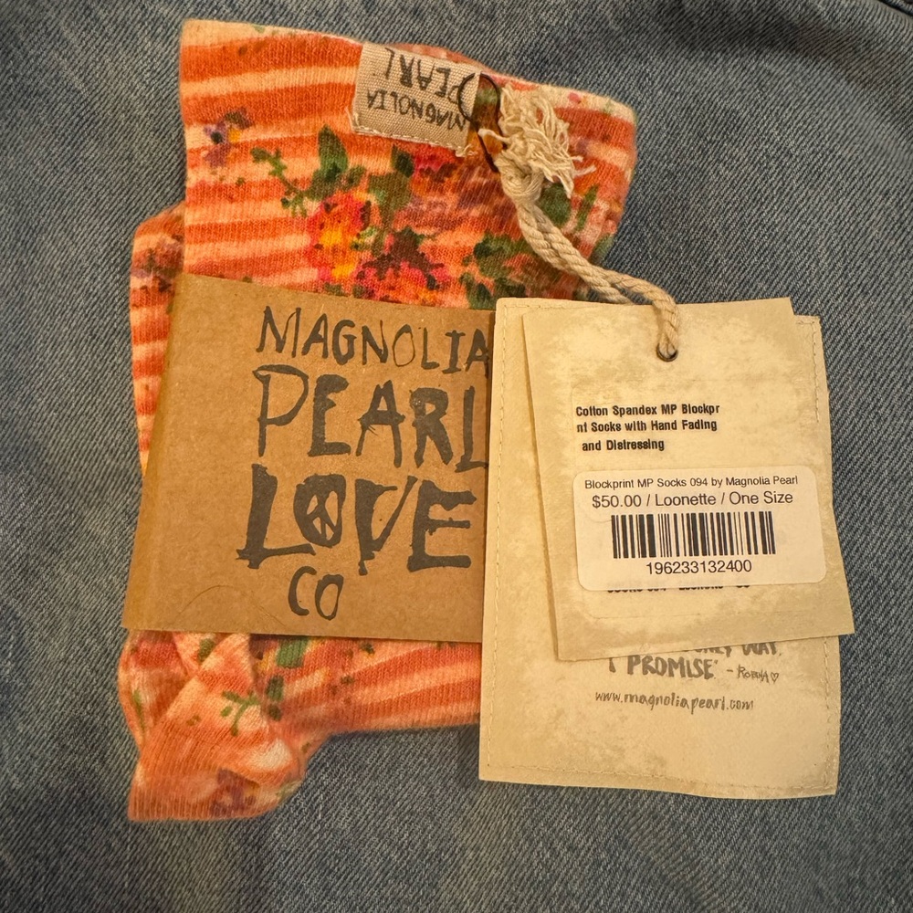 Magnolia Pearl Striped Orange Floral Socks